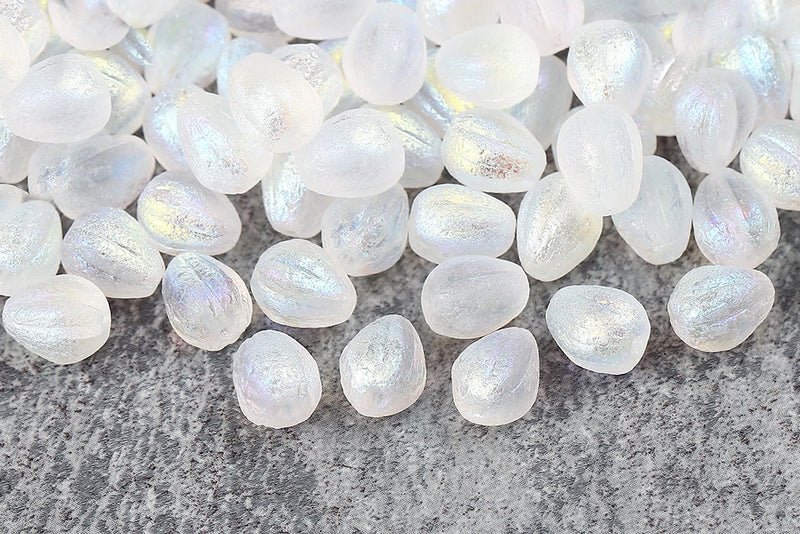 Melon Drops 11×9mm Crystal AB Full Etched Finish Czech Beads