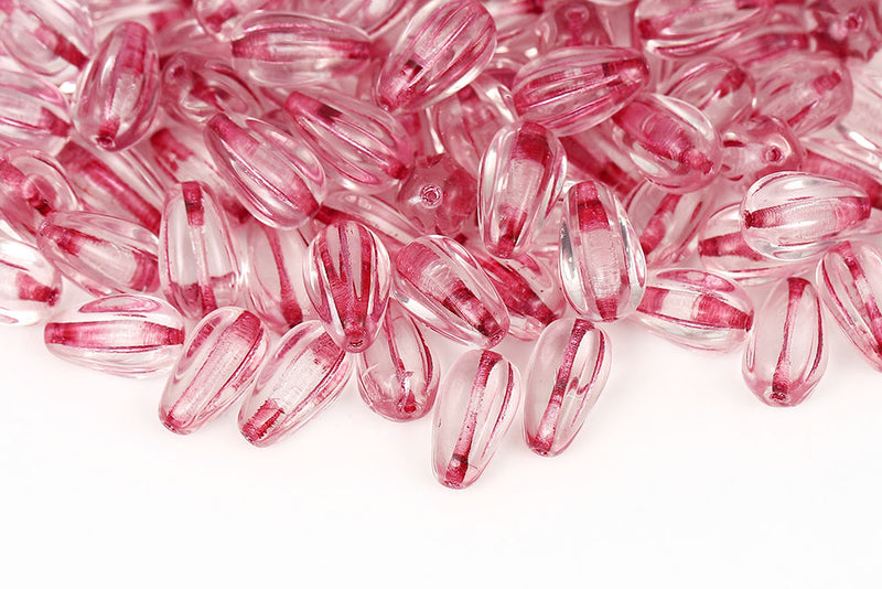 Melon Drops 13×8mm Crystal With Pink Czech Glass Beads