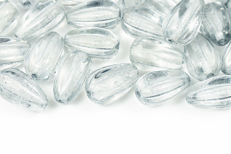 Melon Drops 13×8mm Crystal With Silver Czech Beads