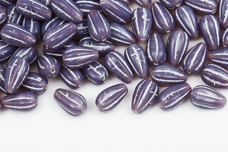 Melon Drops 13×8mm Opal Lavender With White Czech Beads