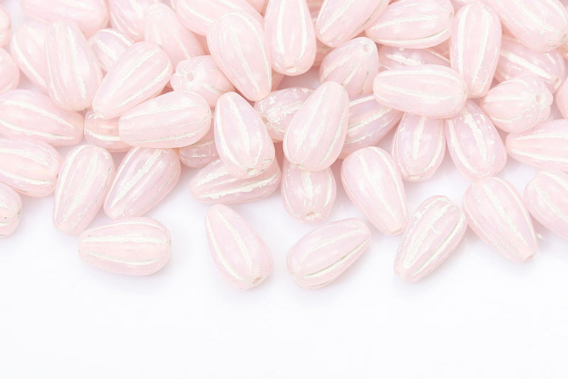 Melon Drops 13×8mm Opal Pink With White Czech Beads