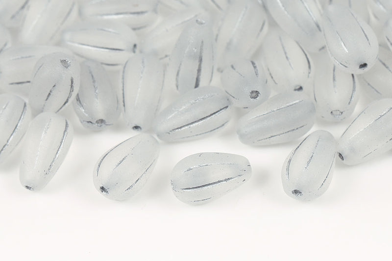 Melon Drops 13×8mm Crystal With Silver Czech Beads