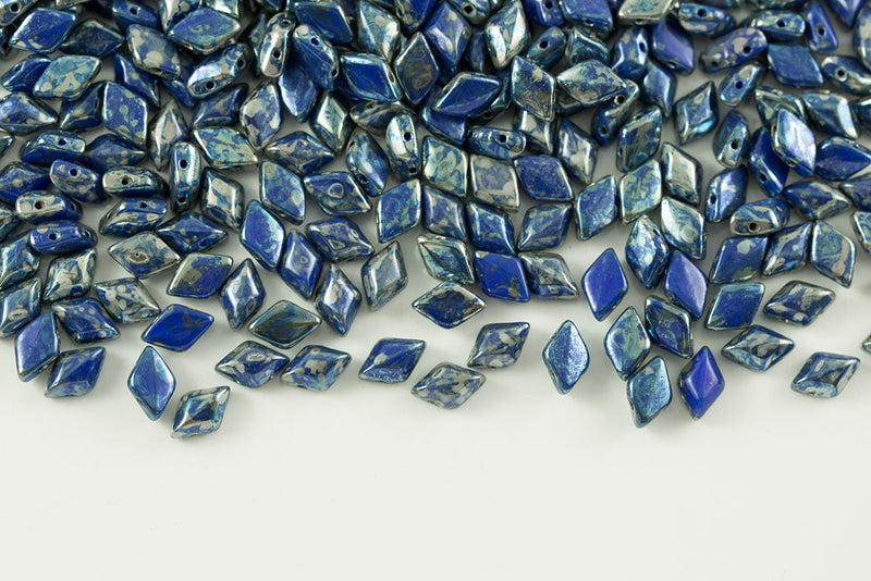 Gemduo 8×5mm Opaque Blue Picasso 2-Hole Czech Beads