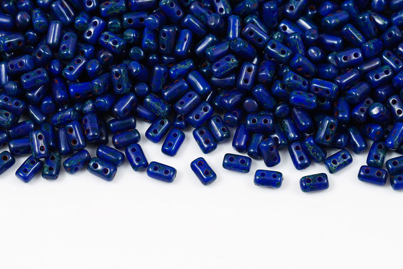 Rulla 5×3mm Opaque Blue Travertin 2-Hole Czech Beads