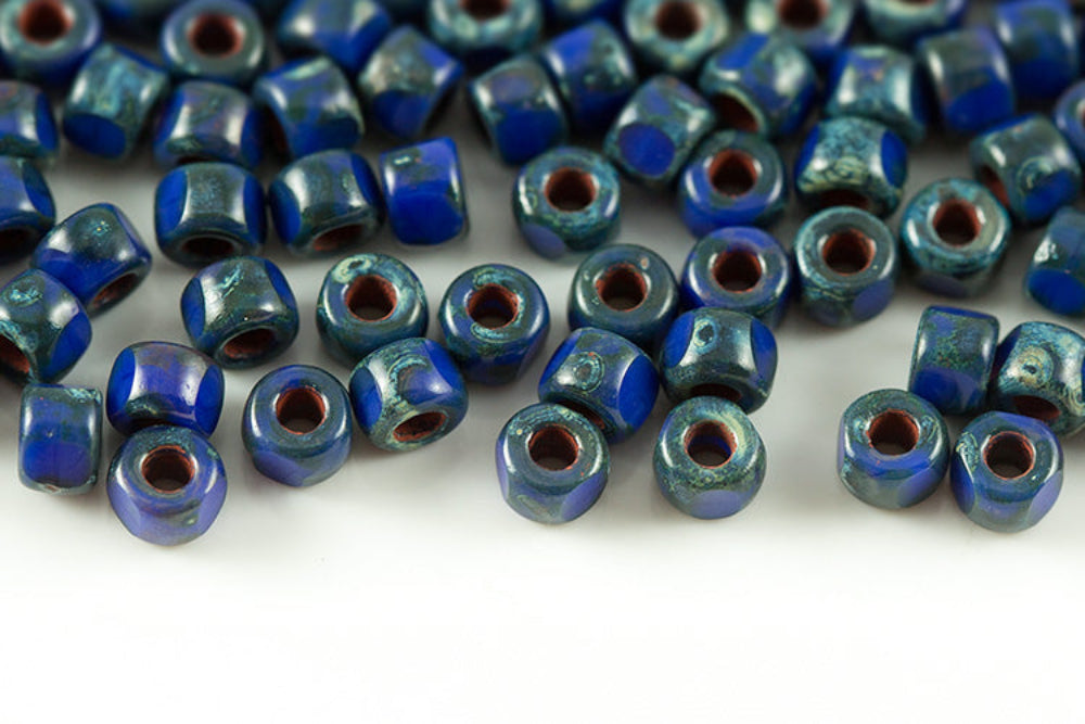 Matubo 3 Cut 6/0 Opaque Blue Travertin Dark Czech Seed bead