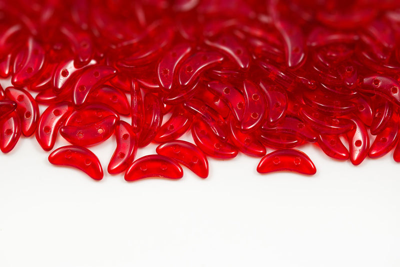 Crescent 3×10mm Ruby 2-Hole Czech Beads