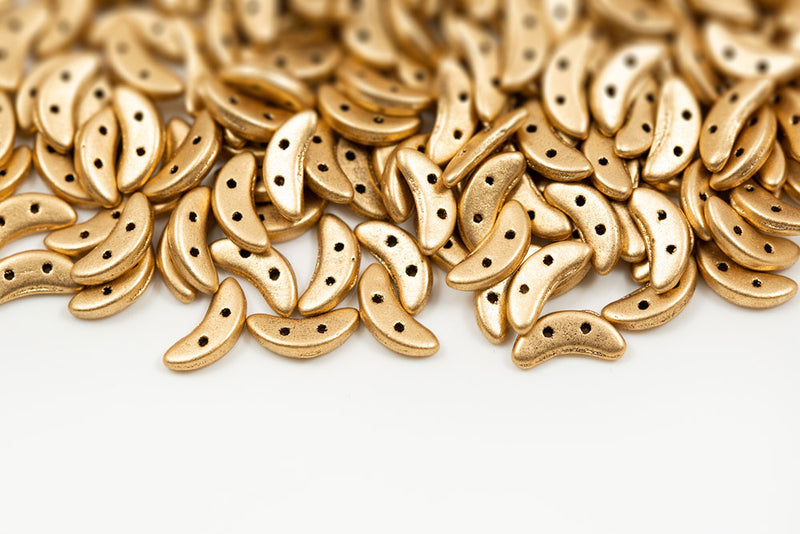 Crescent 3×10mm Crystal Vintage Pale Gold 2-Hole Czech Beads