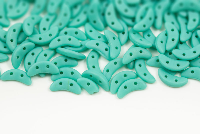 Crescent 3×10mm Turquoise Green Matt 2-Hole Czech Beads