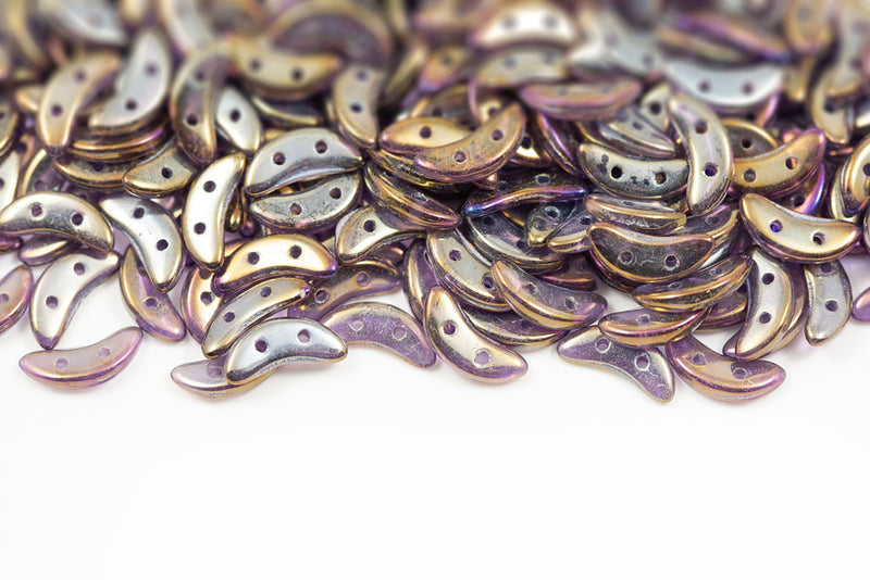 Crescent 3×10mm Deep Tanzanite Brown Iris 2-Hole Czech Beads
