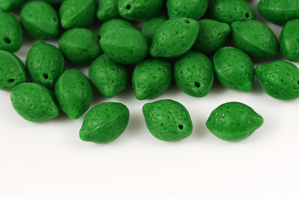 Lemon 14×10mm Opaque Green Dark 1-Hole Czech Beads