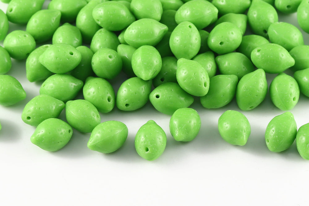 Lemon 14×10mm Opaque Peridot 1-Hole Czech Beads