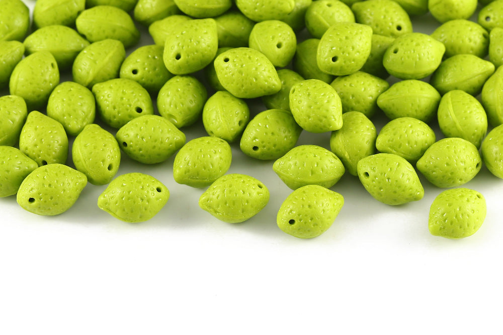 Lemon 14×10mm Opaque Olivine 1-Hole Czech Beads