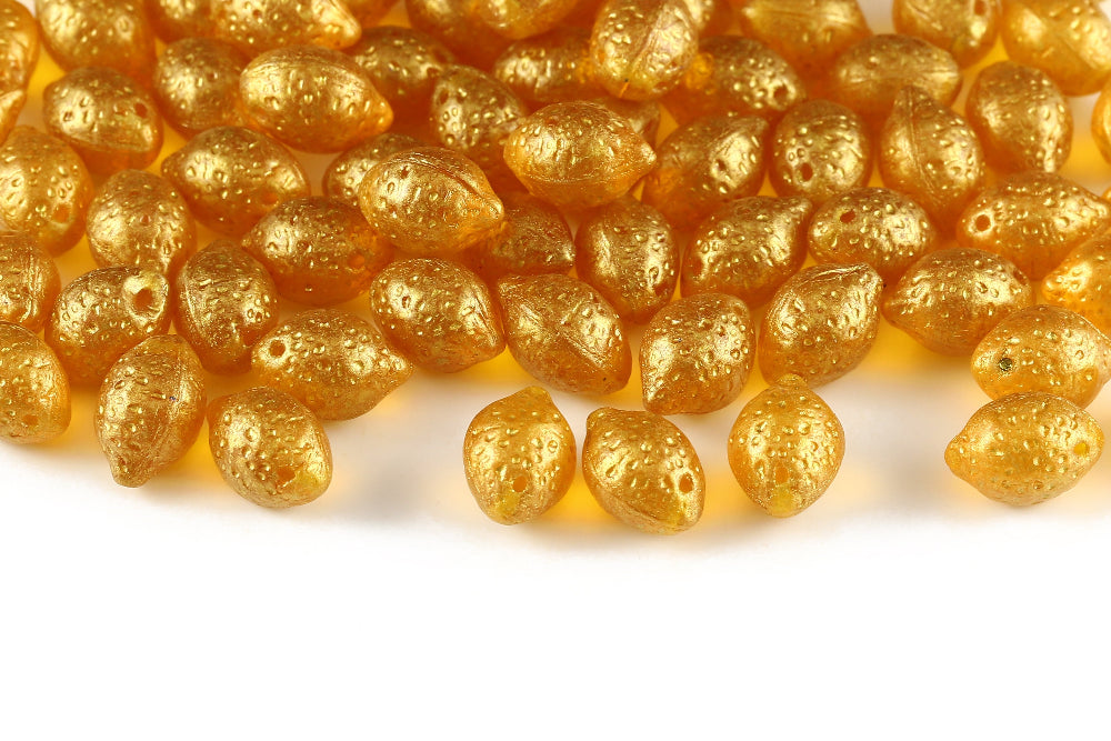 Lemon 14×10mm Transparent Yellow Gold Powder 1-Hole Czech Beads