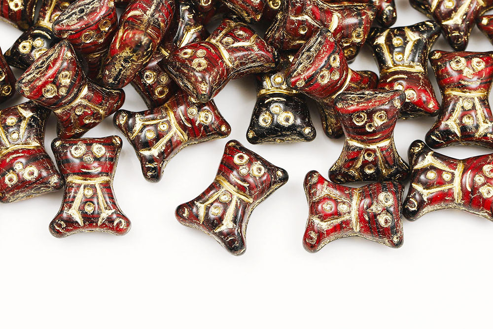 Teddy Bear 17×14mm Red Back Mixed With Gold 1-Hole Czech Bead