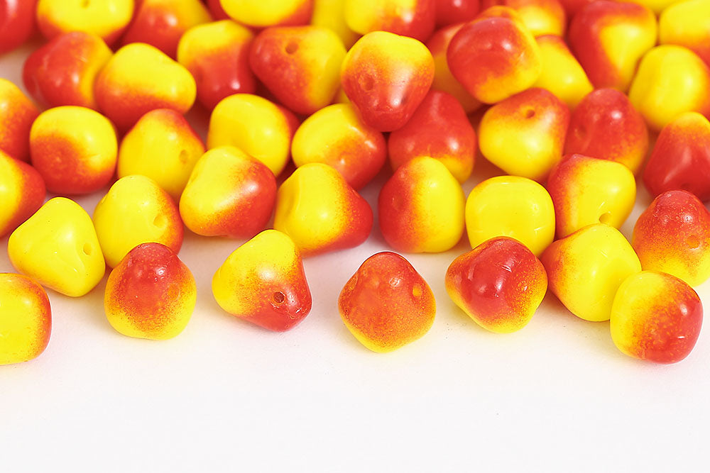 Pear 10×10mm Opaque Yellow Red Finish 1-Hole Czech Beads