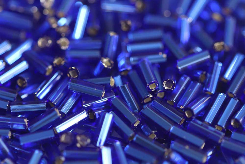 Preciosa Bugles 2″ Transparent Dark Sapphire Silver Lined col.37080