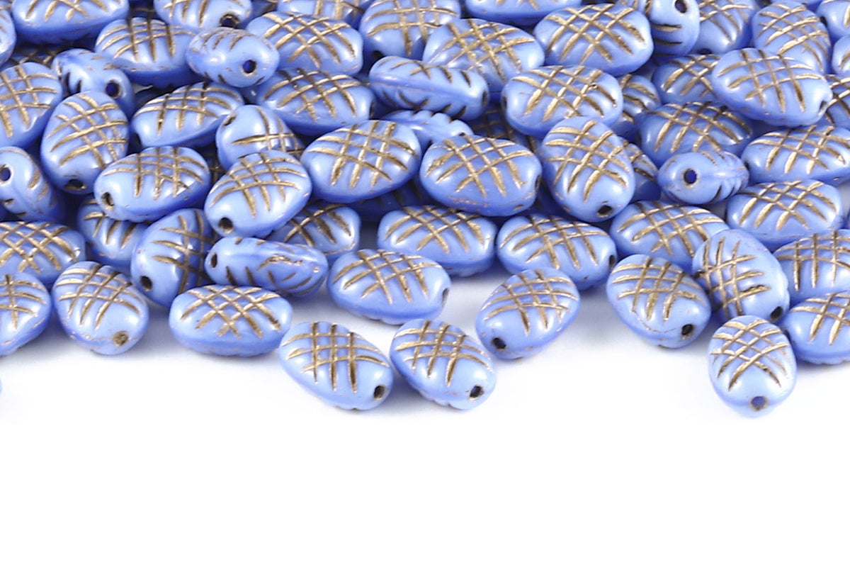Pineapple 7×10mm Silk Blue With Gold 1-hole Czech Beads