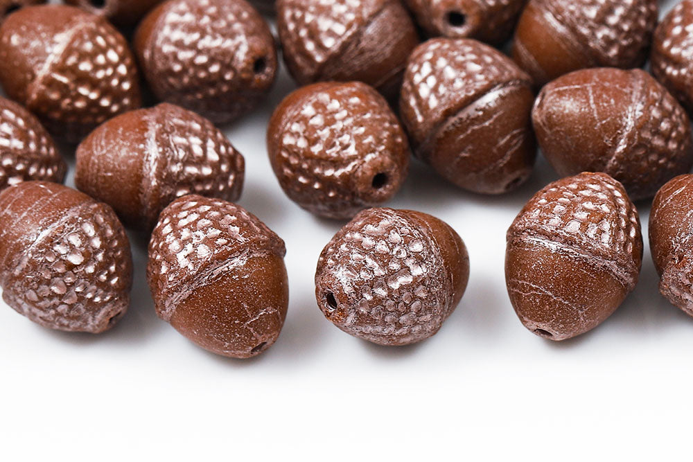 Acorns 10×12mm Opaque Chocolate With Copper 1-Hole Czech Beads