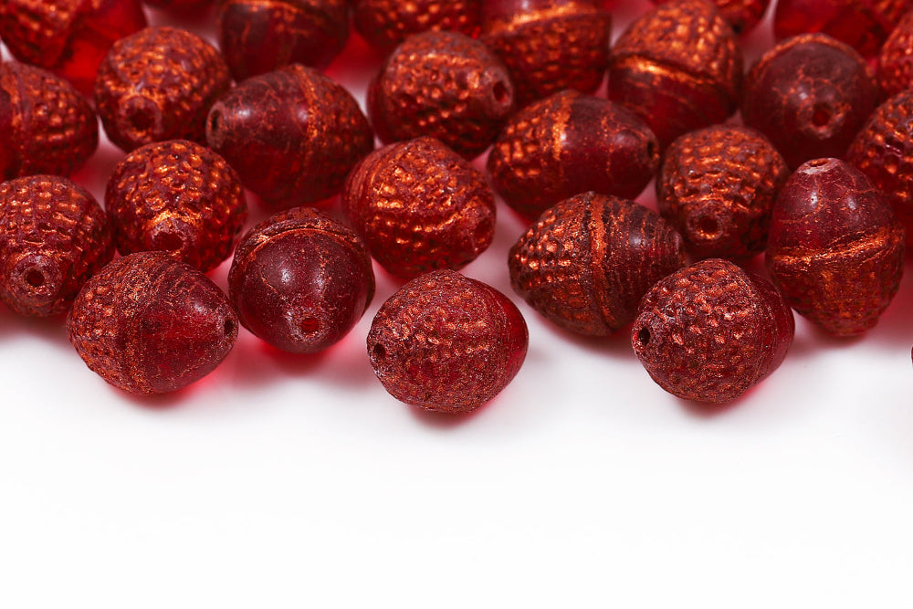 Acorns 10×12mm Crystal Red With Copper 1-Hole Czech Beads
