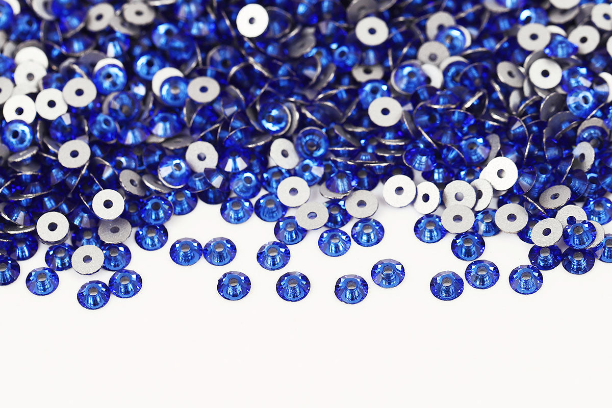 Preciosa Sew On Crystals Center Hole Flatback Sapphire