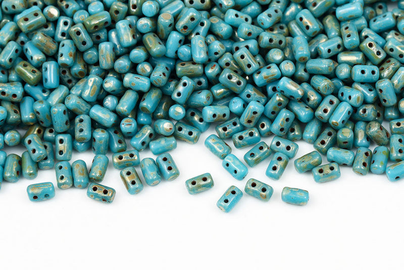 Rulla 5×3mm Turquoise Blue Picasso 2-Hole Czech Beads