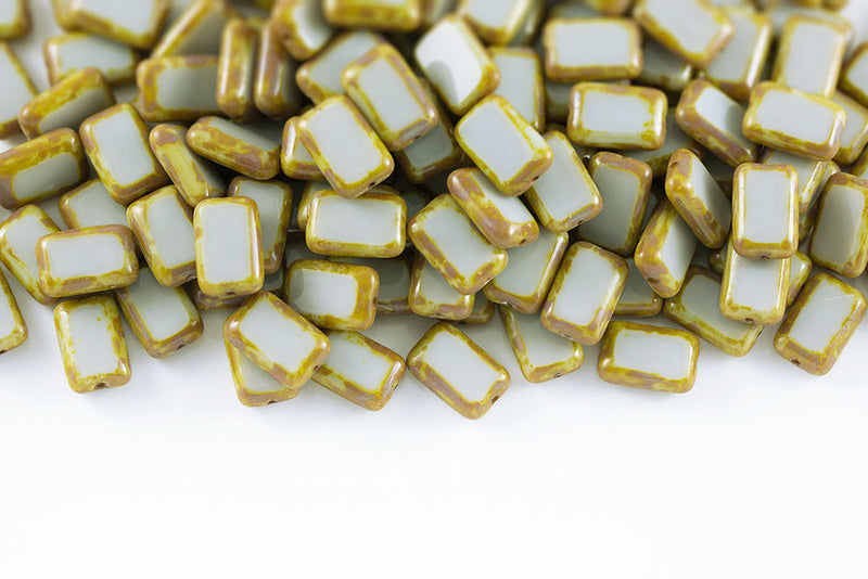 Rectangle 12×8mm Opaque Gray Travertin 1-Hole Czech Glass Beads