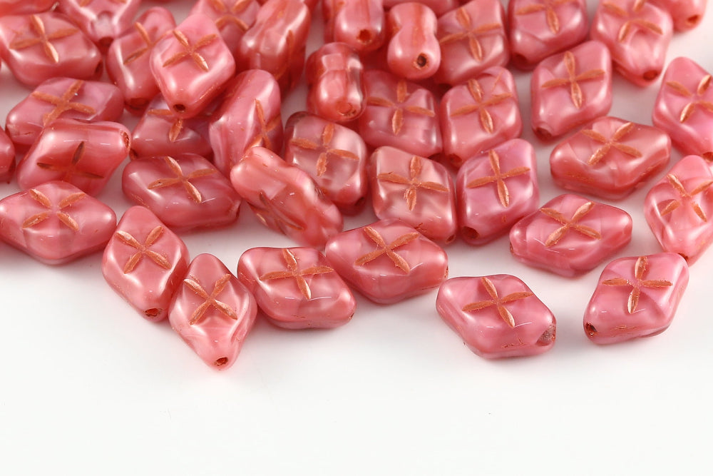 Waffles 12×8mm Silk Rose Mixed With Copper 1-hole Czech Beads