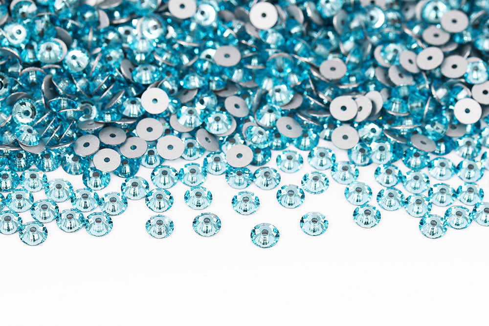 Preciosa Sew On Crystals Center Hole Flatback Aqua Bohemica