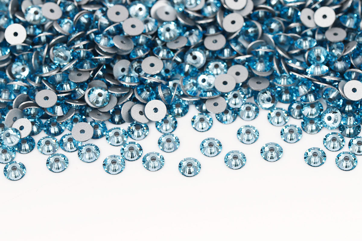 Preciosa Sew On Crystals Center Hole Flatback Aquamarine