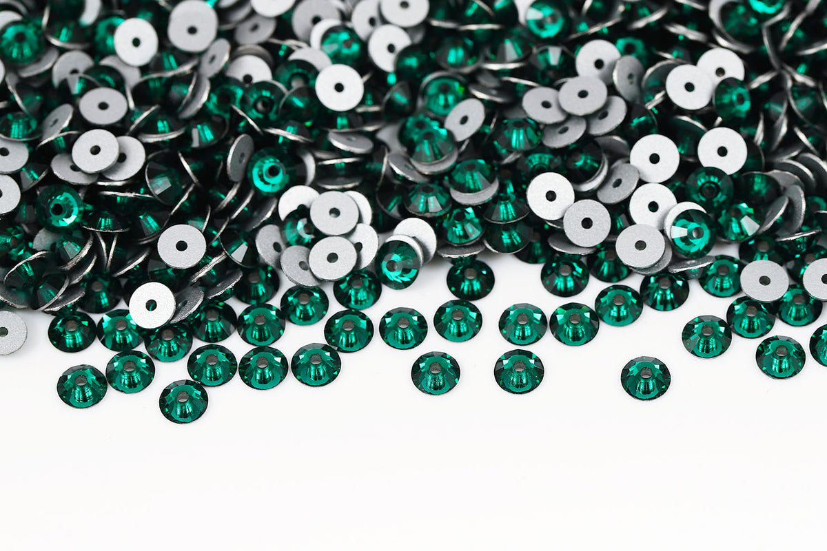 Preciosa Sew On Crystals Center Hole Flatback Emerald