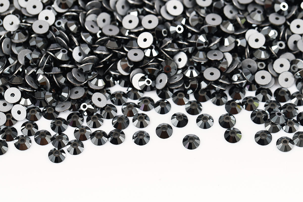 Preciosa Sew On Crystals Center Hole Flatback Jet Hematite
