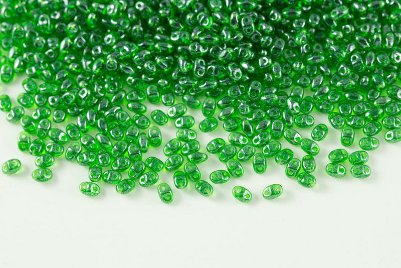 Miniduo 2×4mm Chrysolite White Luster 2-Hole Czech Beads
