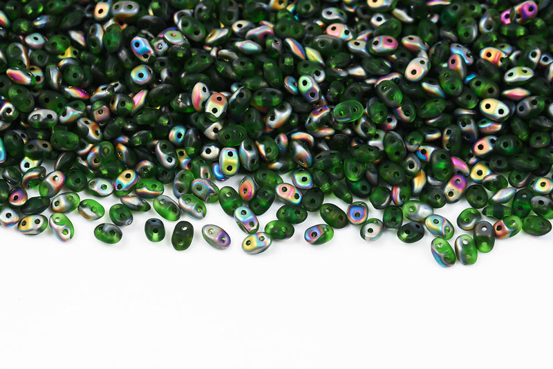 Miniduo 2×4mm Chrysolite Vitrail Mat 2-Hole Czech Beads
