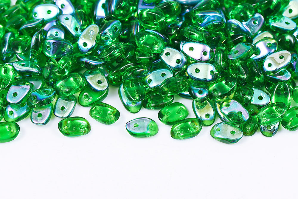 Wave 3×7mm Chrysolite AB 2-Hole Czech Beads