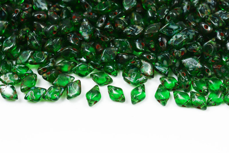 Gemduo 8×5mm Chrysolite Travertin Dark 2-Hole Czech Beads