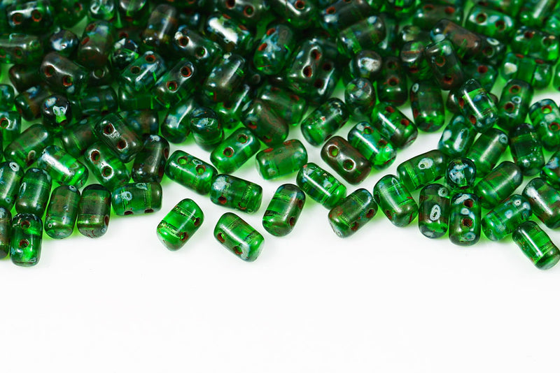 Rulla 5×3mm Chrysolite Travertin Dark 2-Hole Czech Beads