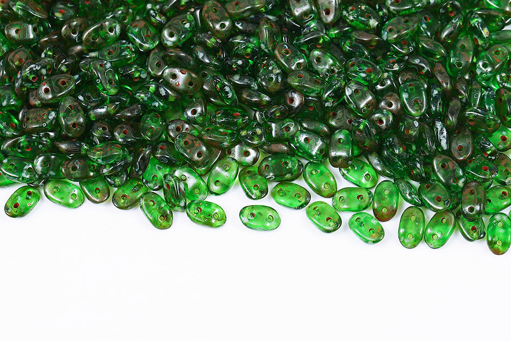 Wave 3×7mm Chrysolite Travertin 2-Hole Czech Beads