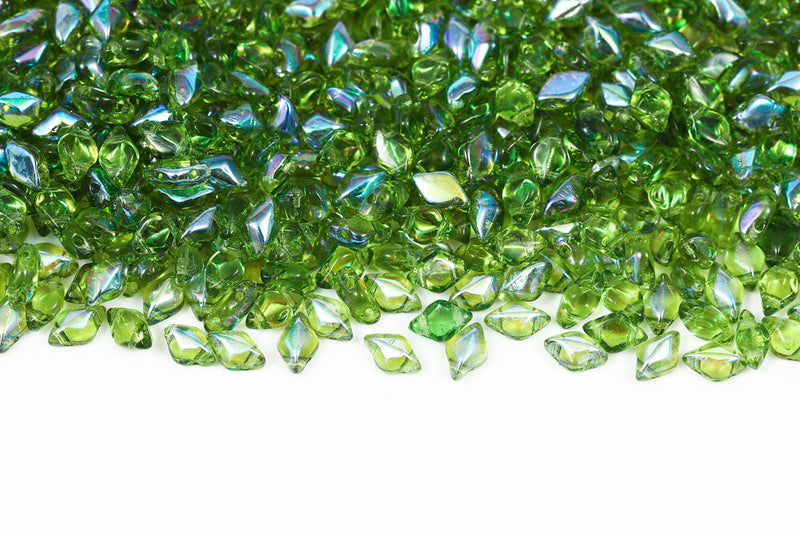 Gemduo 8×5mm Olivine Ab 2-Hole Czech Beads