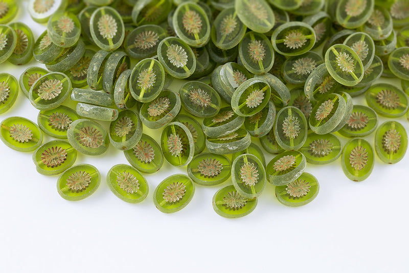 Kiwi 14×10mm Olivine Travertin 1-Hole Czech Beads