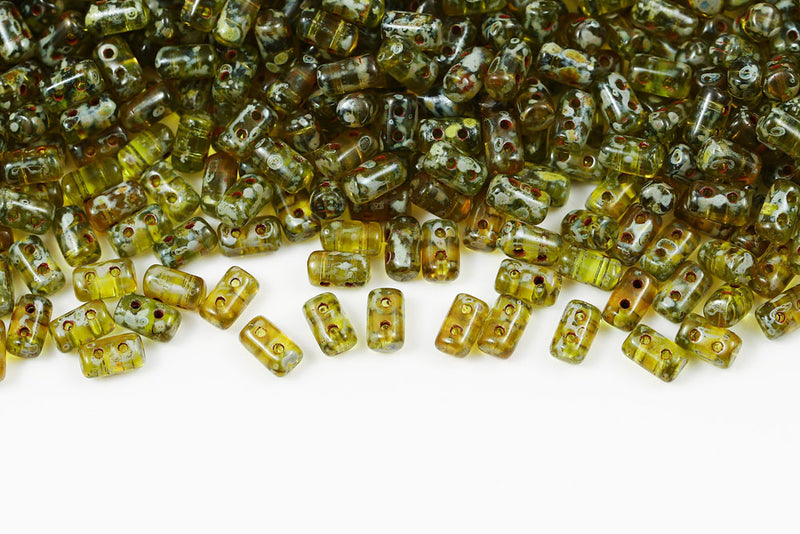 Rulla 5×3mm Olivine Travertin Dark 2-Hole Czech Beads