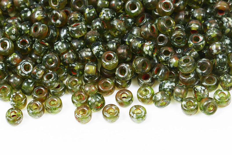 Matubo Round 2/0 Olivine Travertin Czech Seed beads