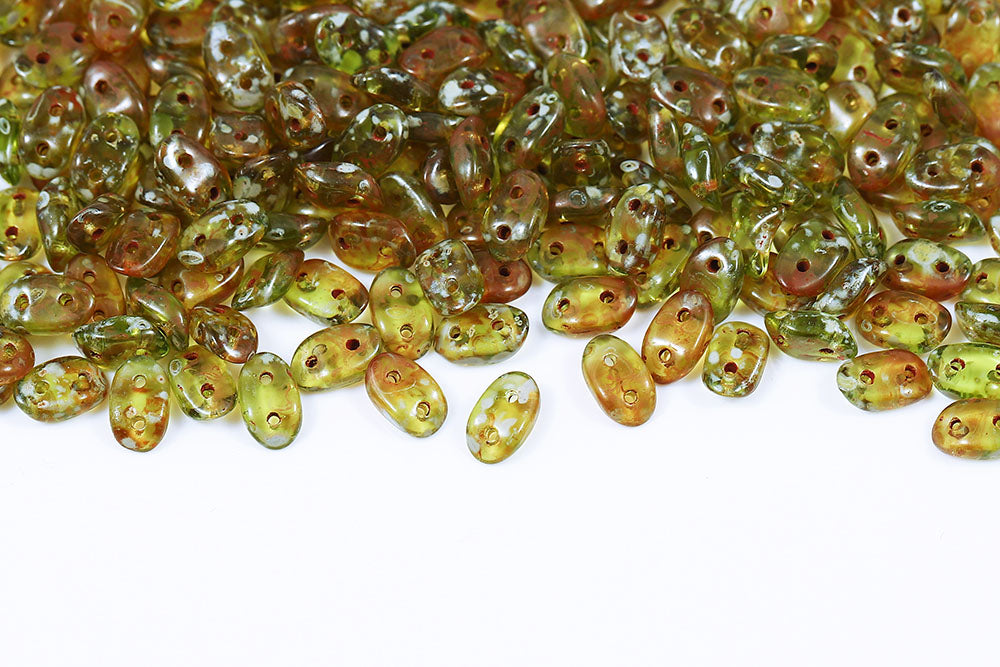 Wave 3×7mm Olivine Travertin 2-Hole Czech Beads
