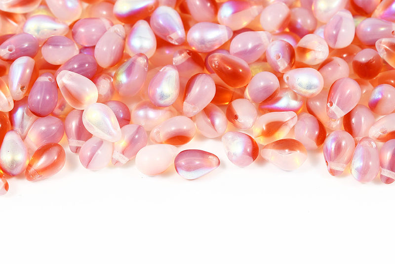 Drops 6×9mm Opal White Hyacinth Mixed AB Czech Beads