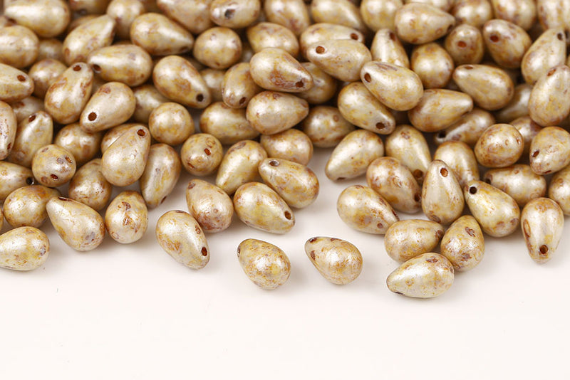 Drops 4×6mm Chalk Picasso Czech Glass Beads