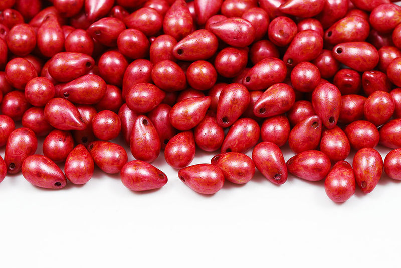 Drops 6×9mm Chalk Rose Marble Finish Czech Beads