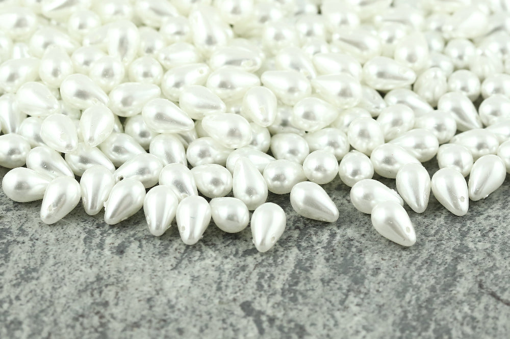 Drops 6×9mm Alabaster Pearl Luster 1-Hole Czech Beads