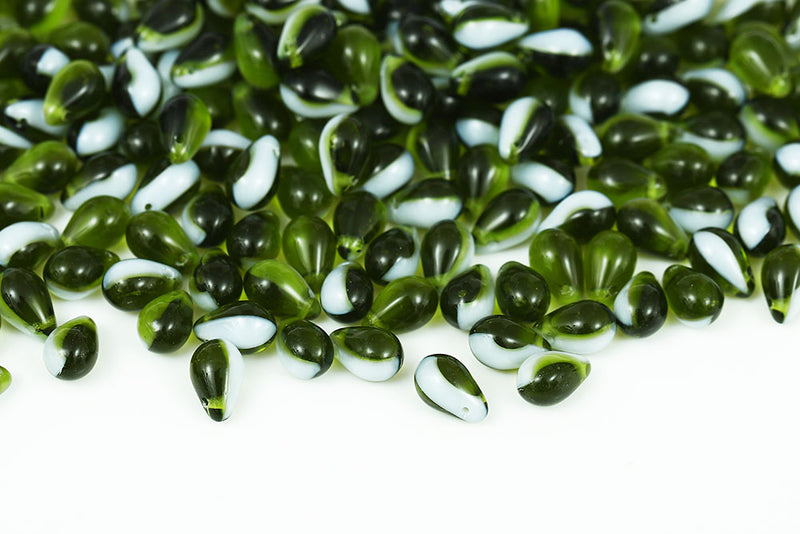 Drops 6×9mm Chalk Olive Green Mixed Czech Glass Beads