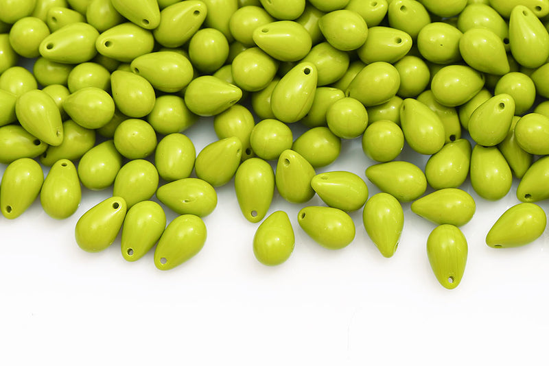 Drops 6×9mm Olive Green Czech Beads