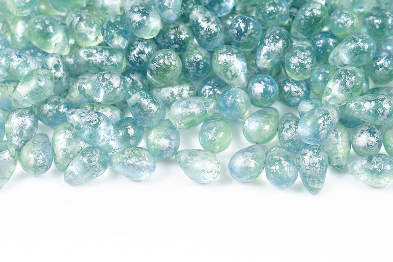 Drops 6×9mm Silver Splash Sapphire Yellow Mixed Czech Beads