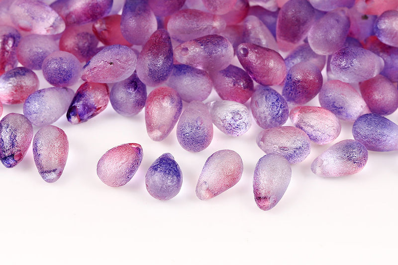 Drops 4×6mm Crystal Violet Rose Etched Finish Czech Beads